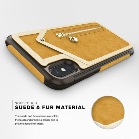 Zizo Nebula Wallet Case - Lederhülle für iPhone X mit Kartenfächern + Reißverschlusstasche + 9H Glas für Bildschirm (Hellbraun/Braun)