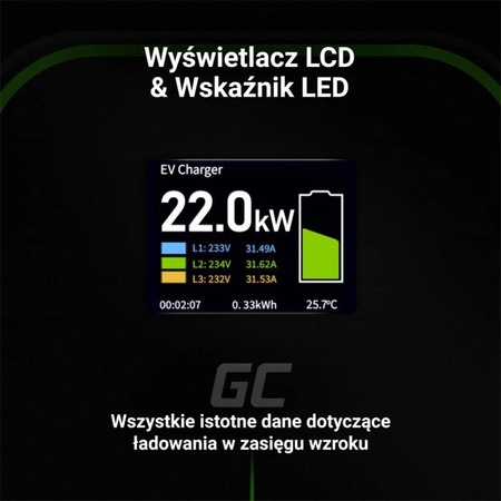Green Cell - Wallbox GC EV PowerBox 22kW nabíječka se zásuvkou typu 2 pro nabíjení elektromobilů a plug-in hybridů
