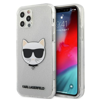 Karl Lagerfeld Choupette Head Glitter - pouzdro pro iPhone 12 Pro Max (stříbrné)