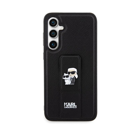 Karl Lagerfeld Gripstand Saffiano Karl & Choupette Pins - Samsung Galaxy S23 FE Etui (schwarz)
