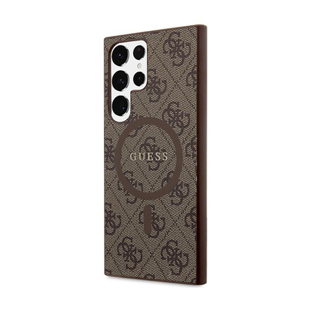 Guess 4G Collection Leder Metall Logo MagSafe - Samsung Galaxy S24 Ultra Tasche (braun)