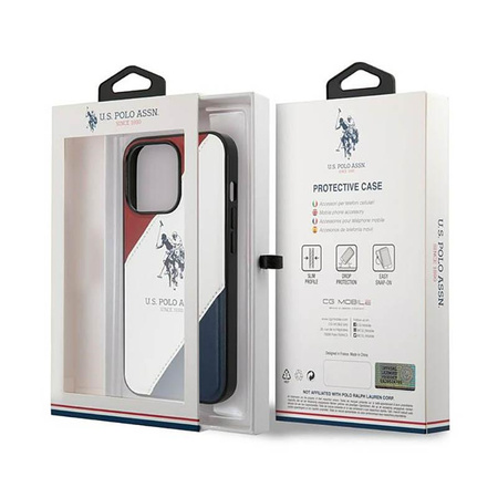 US Polo Assn Tricolor Embossed - Étui pour iPhone 14 Pro (blanc)