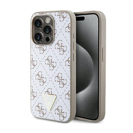 Guess 4G Triangle Metal Logo - pouzdro pro iPhone 15 Pro Max (bílé)