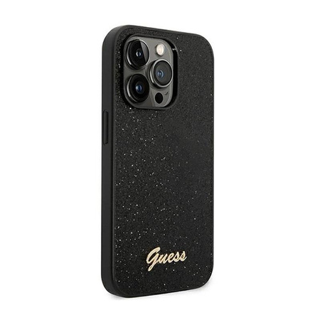 Guess Glitter Flakes Metall Logo Tasche - iPhone 14 Pro Max Tasche (schwarz)
