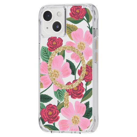 Rifle Paper Clear MagSafe - pouzdro na iPhone 14 / iPhone 13 ve zlaté barvě (Rose Garden)