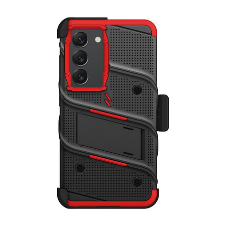 ZIZO BOLT Series - Samsung Galaxy S23 pancéřované pouzdro s 9H sklem na displej + držák se stojánkem (černá / červená)