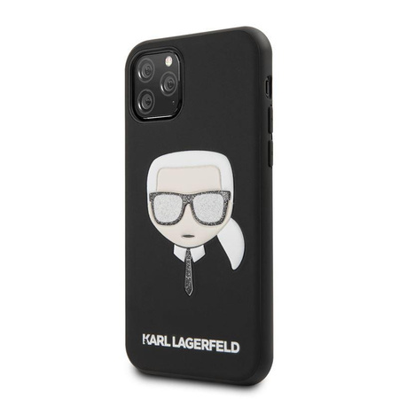 Karl Lagerfeld Iconic dombornyomott csillám tok - iPhone 11 Pro tok (fekete)
