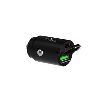 PURO Mini Car Fast Charger - Car charger 1 x USB-A + 1 x USB-C Power Delivery 30 W (black)