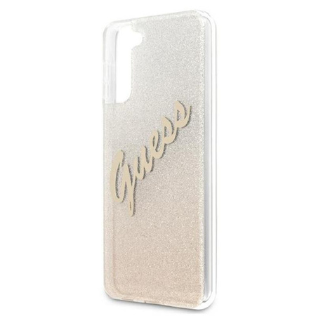Guess Glitter Gradient Script - pouzdro pro Samsung Galaxy S21 (zlaté)