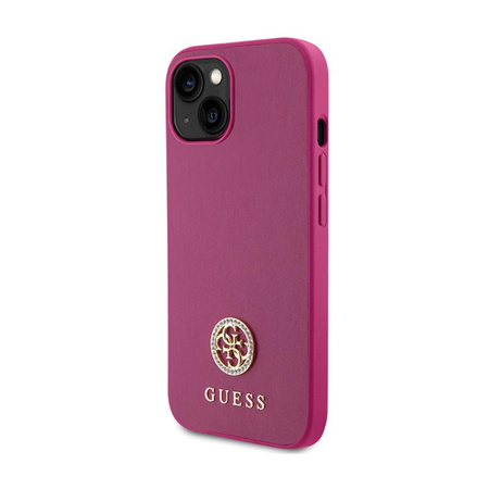 Guess 4G Strass Metal Logo - pouzdro pro iPhone 15 (růžové)