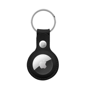 Kožené pouzdro Crong s kroužkem na klíče - Kožené ochranné pouzdro s kroužkem na klíče pro Apple AirTag (černé)