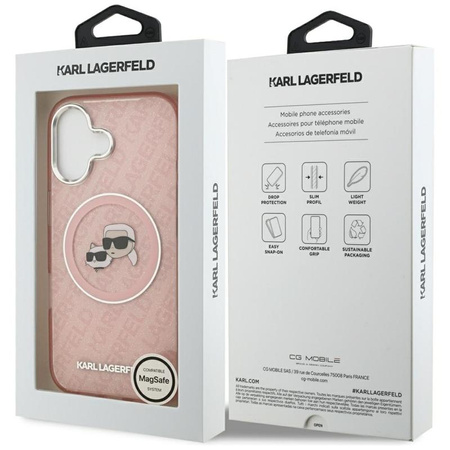 Karl Lagerfeld IML Glitter Karl & Choupette Heads Logo MagSafe - Hülle für iPhone 17 (rosa)