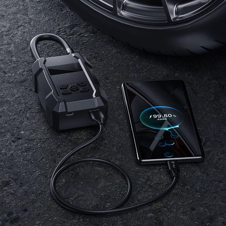 WEKOME Pi801 - Přenosná elektrická pumpa do auta + Power Bank 2000 mAh (černá)