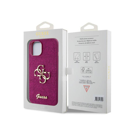 Guess Glitter Script Big 4G - Etui iPhone 15 (fioletowy)