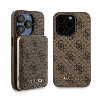 Guess Bundle Pack MagSafe 4G Metal Gold Logo - Case Set + Power Bank 5000mAh MagSafe iPhone 15 Pro Max (brown)