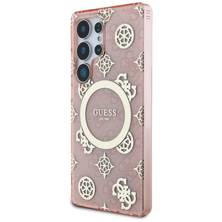Guess 4G Background Gold Electroplated Peony Pattern MagSafe - pouzdro pro Samsung Galaxy S25 Ultra (růžové)