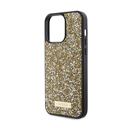 Guess Rhinestone Metal Logo - Hülle für iPhone 15 Pro (Gelb)