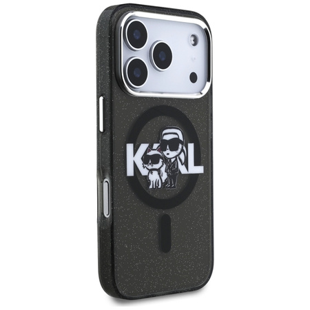 Karl Lagerfeld IML Glitter Karl & Choupette Sketch Logo MagSafe - iPhone 17 Pro tok (fekete)