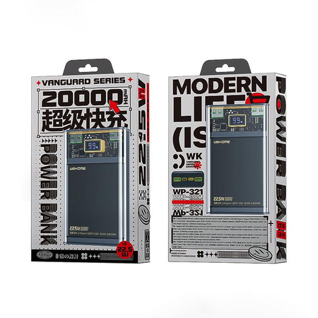 WEKOME WP-321 Vanguard sorozat - Power bank 20000 mAh Super Charging PD 20W + QC 22.5W (fekete / átlátszó)