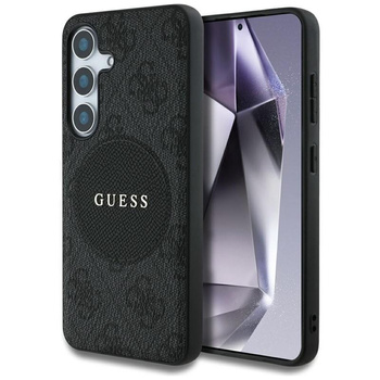 Guess 4G Round Patch Classic Logo MagSafe - Hülle für Samsung Galaxy S25+ (schwarz)