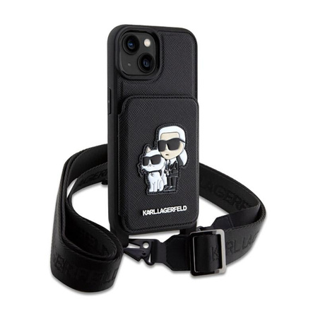 Karl Lagerfeld Crosssbody NFT Saffiano Karl & Choupette - pouzdro pro iPhone 14 Plus (černé)