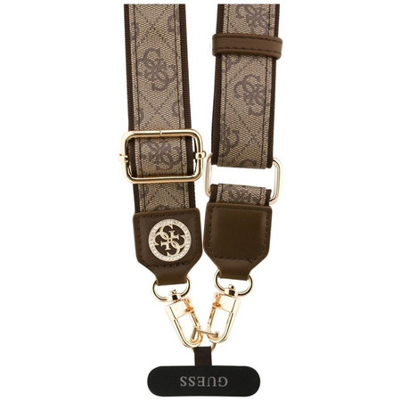 Guess Universal Crossbody Strap 4G Tether Patch Strass Metal Logo - Univerzální popruh / šňůrka na telefon (hnědý)