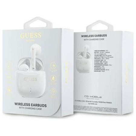 Guess Printed Classic Logo - Bluetooth TWS Headphones + Charging Case (White)