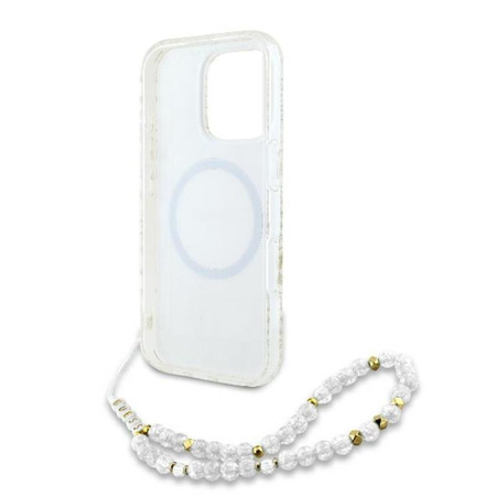 Guess IML Flowers Allover Electro With Pearl Strap MagSafe - Hülle iPhone 16 Pro Max (Weiß)