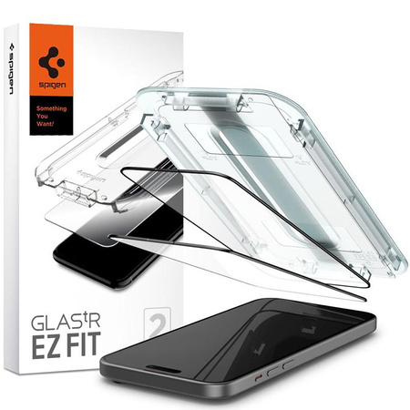 Spigen GLAS.TR EZ FIT FC 2er-Pack - Gehärtetes Glas für iPhone 15 Plus 2 Stück (schwarzer Rahmen)
