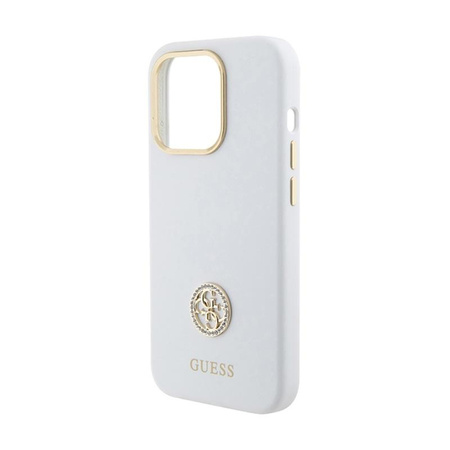 Coque Guess Silicone Logo Strass 4G - iPhone 15 Pro Max Case (blanc)
