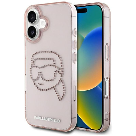 Karl Lagerfeld IML Rhinestones Karl Head - Coque pour iPhone 16 (rose)