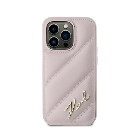 Karl Lagerfeld Diagonal Gesteppte Schrift - iPhone 14 Pro Max Tasche (rosa)