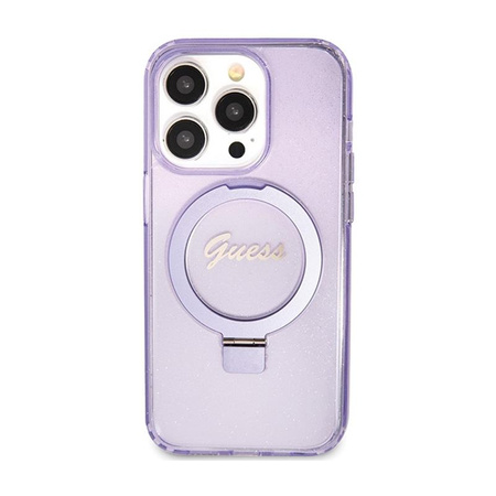 Guess Ring Stand Script Glitter MagSafe - iPhone 15 Pro Case (Purple)