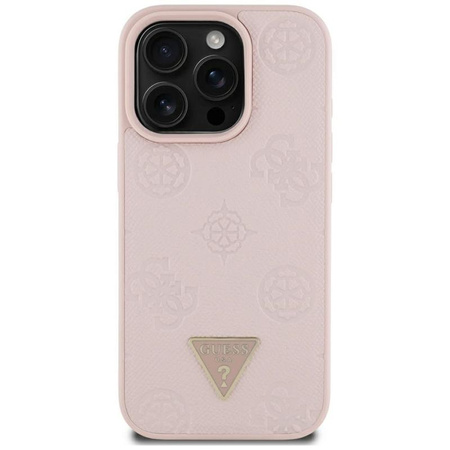 Guess Grainé Hot Stamp Peony Triangle Logo MagSafe - Coque pour iPhone 16 Pro Max (rose)