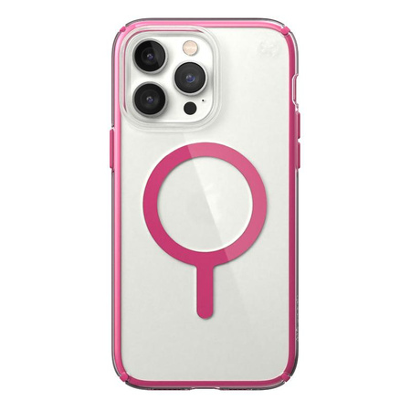 Speck Presidio Perfect-Clear avec Impact Geometry + MagSafe - Coque pour iPhone 14 Pro Max avec revêtement MICROBAN (transparent / rose digital)