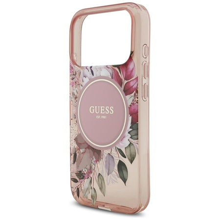 Guess IML Flowers Electro Pearl Strap MagSafe - Pouzdro iPhone 17 Pro (růžový)