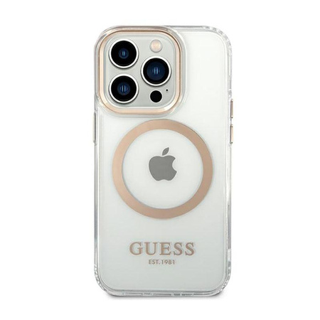 Guess Metal Outline Magsafe - pouzdro pro iPhone 14 Pro Max (průhledné / zlaté)