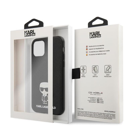 Karl Lagerfeld Saffiano mit Pin Ikonik - iPhone 12 mini Tasche (schwarz)