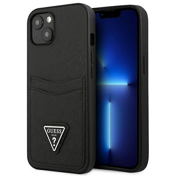 Guess Saffiano Double Card Triangle - Schutzhülle für iPhone 13 mini (Schwarz)
