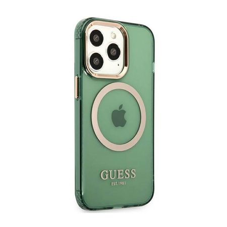Guess Gold Outline Transluzent MagSafe - iPhone 13 Pro Max Tasche (grün)