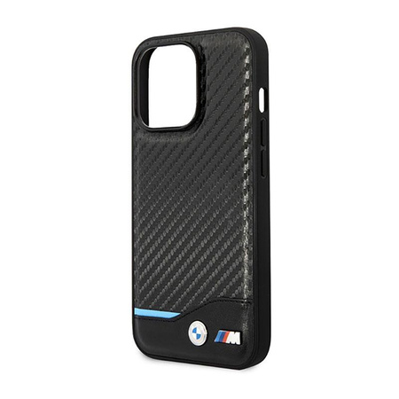 BMW Leather Carbon Blue Line MagSafe - iPhone 14 Pro Case (black)