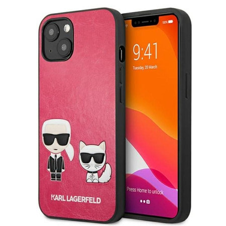 Karl Lagerfeld PU-Leder mit Karl & Choupette-Prägung - iPhone 13 Mini Tasche (fuchsia)