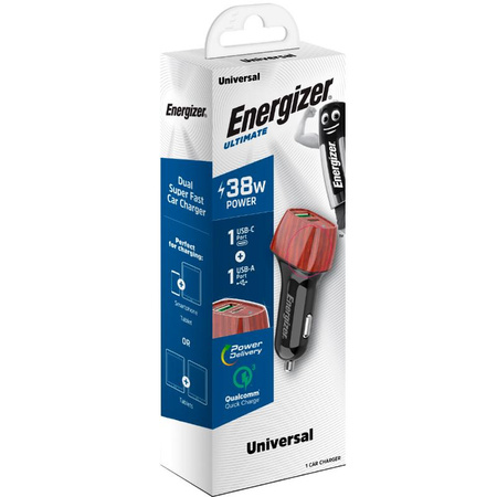 Energizer Ultimate - USB-C & USB-A 38W PD + QC3.0 car charger (WALNUT)