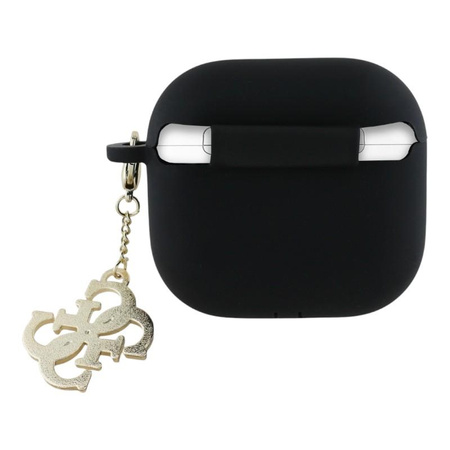 Silikonový přívěsek Guess 4G - pouzdro pro AirPods 4 (černé)