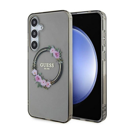 Guess IML Flowers Wreath MagSafe - pouzdro pro Samsung Galaxy S24+ (černé)