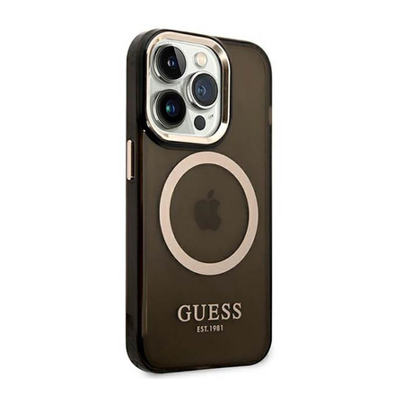 Guess Gold Outline Transluzentes MagSafe - Hülle für iPhone 14 Pro Max (Schwarz)