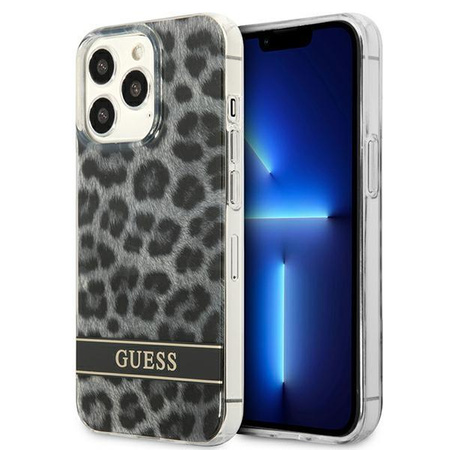 Guess Leopard Electro Stripe - Schutzhülle für iPhone 13 Pro (Grau)