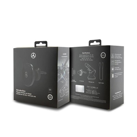 Mercedes Silver Star MagSafe - Magnetický držák do auta s 15W bezdrátovým nabíjením (černý)