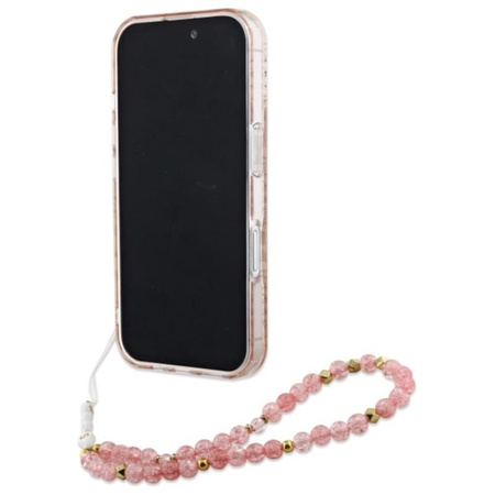 Guess IML Flowers Allover Electro With Pearl Strap MagSafe - Hülle iPhone 16 Plus (Rosa)