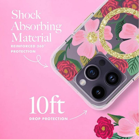 Rifle Paper Clear MagSafe - Hülle in Gold verziert für iPhone 14 Pro (Rose Garden)